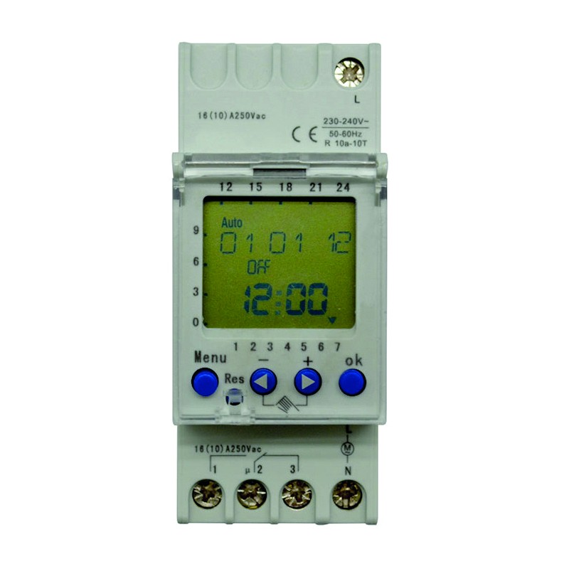 HORLOGE DIGITALE HEBDO RAIL DIN 230VAC 1 CONTACT INVERSEUR