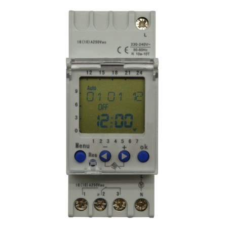 HORLOGE DIGITALE HEBDO RAIL DIN 230VAC 2 CONTACTS INVERSEUR