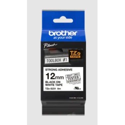 RUBAN TZES231. 12MM NOIR SUR FOND BLANC. LAMINE. 8M
