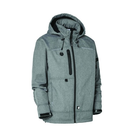 BLOUSON SOFTSHELL TRIPLE ÉPAIS. CAPUCHE. GRIS CHINÉ. 3XL