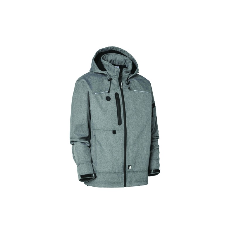 BLOUSON SOFTSHELL TRIPLE ÉPAIS. CAPUCHE. GRIS CHINÉ. XXL