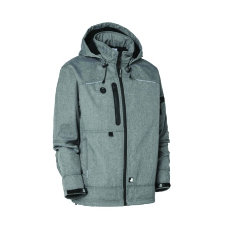 BLOUSON SOFTSHELL TRIPLE ÉPAIS. CAPUCHE. GRIS CHINÉ. XL