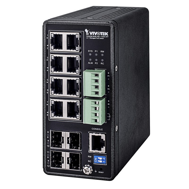 SWITCH INDUSTRIEL POE VIVOCAM L2+ MANAGEABLE 8XPOE+4XSFP 30W BUDGET 240W 48~57V