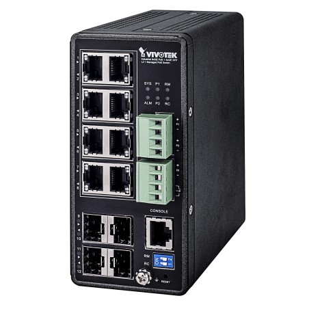 SWITCH INDUSTRIEL POE VIVOCAM L2+ MANAGEABLE 8XPOE+4XSFP 30W BUDGET 240W 48~57V