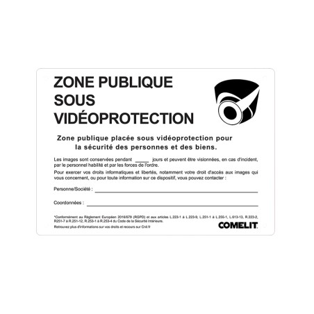 PANNEAU ZONE SURVEILLEE LIEU PUBLIC PLAQUE METAL 300X210MM CONFORME RGPD