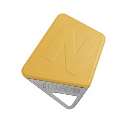 Badge mifare format clé jaune code site Noralsy avec logo personnalisé