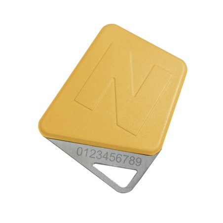 Badge mifare format clé jaune code site Noralsy avec logo personnalisé