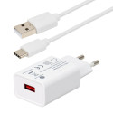 KIT chargeur mural USB A 12 W+ cordon USB AM/CM - blanc - 1m