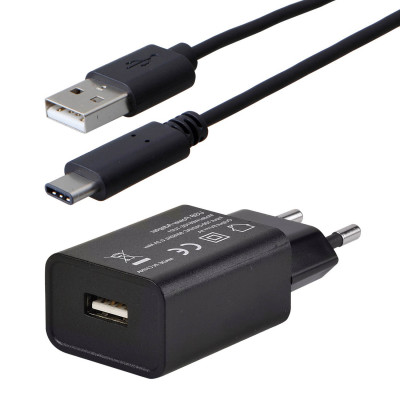 KIT chargeur mural USB A 5W+ cordon USB AM/CM - noir - 1m