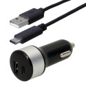 KIT chargeur allume-cigare USB A+ cordon USB AM/CM noir - 1m