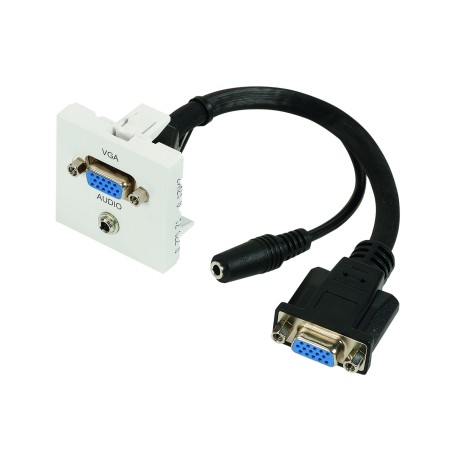 Plastron câblé 2 modules - VGA+Jack 3.5mm - obturateur LEGRAND - 45x45mm - 0m20