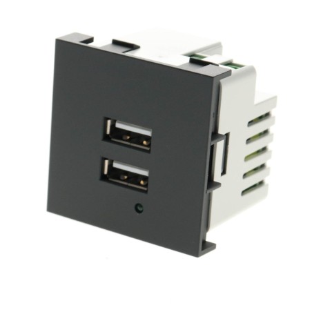 Plastron de charge - 2 x USB AF - 2 x 2.1A / 5V - 21W - anthracite - 45x45 mm