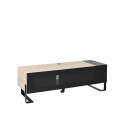 NAGA meuble TV fermé 1400 Nordic, structure acier et bois, porte abattante verre