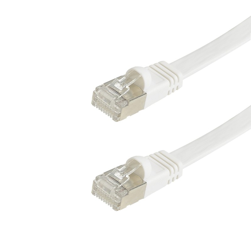 Cordon plat RJ45 M/M - Cat. 6a- U/FTP - Gaine PVC blanche- Snagless - 500MHz -2m