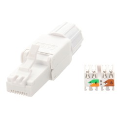 Prise RJ45 CAT6A PVC blanc pour câble 24 à 22AWG - Montage sans outil