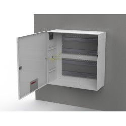 Coffret métal 590x590x237mm + rails din + grille + ventilateur + autoprotection