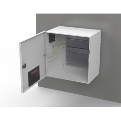 Coffret métal 355x355x237mm + rails din + grille + ventilateur + autoprotection