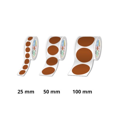 Rouleaux pastilles prédécoupées, Marron, Ø 50mm - Par rouleau de 500 étiquettes