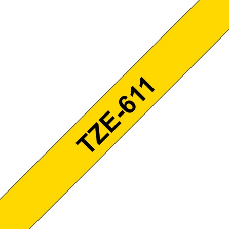 Ruban TZe611, 6mm Noir sur fond Jaune, Laminé, 8M