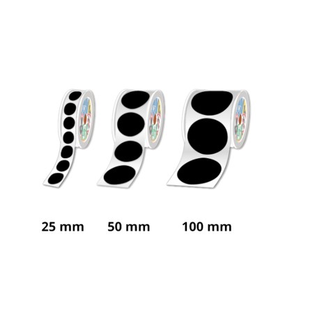 Rouleaux pastilles prédécoupées, Noir, Ø 100mm - Par rouleau de 250 étiquettes