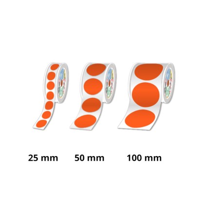 Rouleaux pastilles prédécoupées, Orange, Ø 100mm - Par rouleau de 250 étiquettes