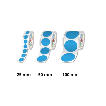 Rouleaux pastilles prédécoupées, Bleu ciel, Ø 50mm - Par rouleau de 500