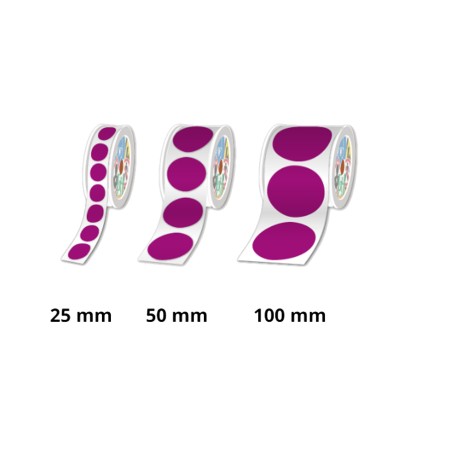 Rouleaux pastilles prédécoupées, Violet, Ø 25mm - Par rouleau de 1000 étiquettes