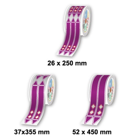 Rouleaux marqueurs de tuyauterie prédécoupés Violet/ Acide, Avec pictogrammes