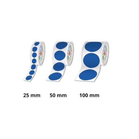 Rouleaux pastilles prédécoupées, Bleu, Ø 100mm - Par rouleau de 250 étiquettes