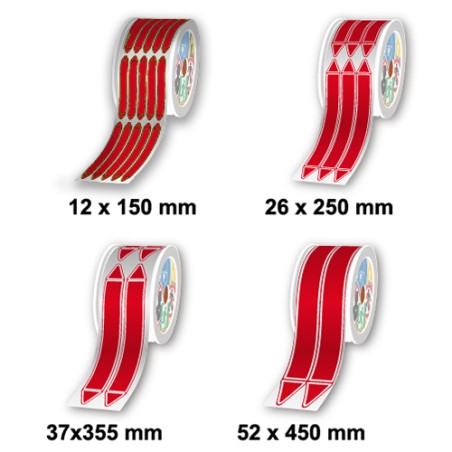 Rouleaux marqueurs de tuyauterie prédécoupés, Rouge / Incendie, 26 x 250 mm