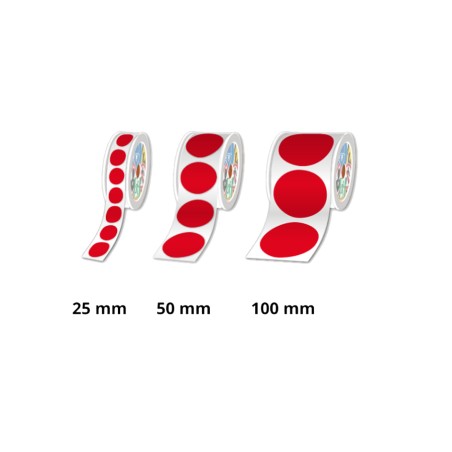 Rouleaux pastilles prédécoupées, Rouge, Ø 100mm - Par rouleau de 250 étiquettes