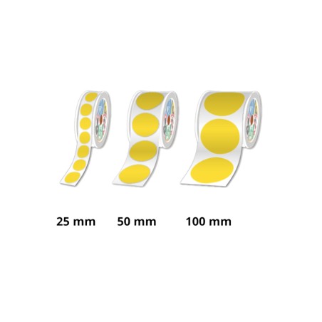 Rouleaux pastilles prédécoupées, Jaune, Ø 100mm - Par rouleau de 250 étiquettes