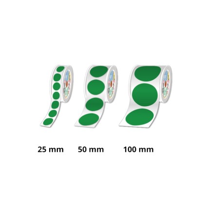Rouleaux pastilles prédécoupées, Vert, Ø 25mm - Par rouleau de 1000 étiquettes