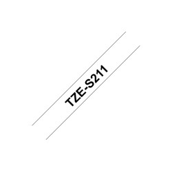 Ruban TZeS211, 6mm Noir sur fond Blanc, Laminé adhésif puissant, 8M