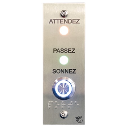 SEMAPHORE PMR INOX,PLAQUE 115 X 40, 2 LEDS, BOUTON NO/NF, BRAILLE, BUZZER