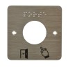 PLAQUE INOXYDABLE 80 x 80 MM PERCAGE D 38 MM BRAILLE + PICTO