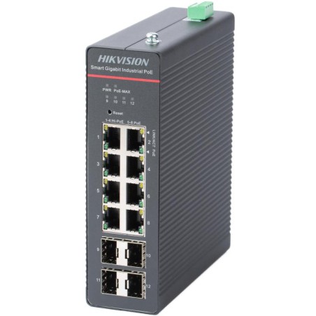 SWITCH INDUSTRIEL MANAGEABLE 8XPOE GIGABIT + 4XSFP COMBO 300W LONG RANGE 300M