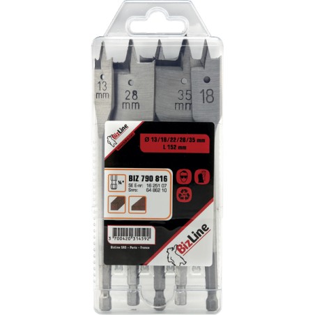SET DE 5 MECHES BOIS 13-18-22-28-35 X 152MM