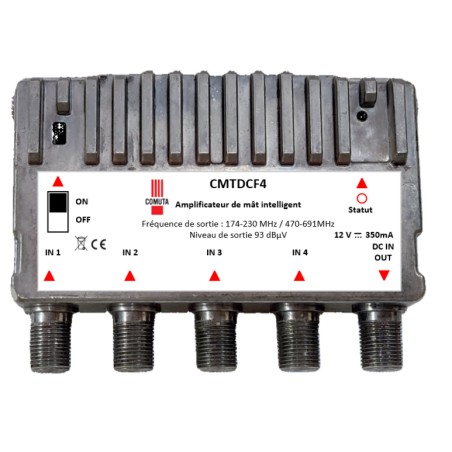 Kit alim + Ampli TNT auto programmable - Boitier de mât étanche - 4 entr VHF/UHF
