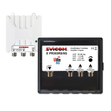 KIT PREAMPLI 35/24 DB 2E U/V REGLABLE LTE 4G COUPLAGE SAT 2S