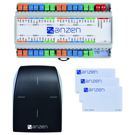 Pack contrôle d'accès : 1 centrale 4 portes, 1 lecteur sécurisé OSDP et 3 badges