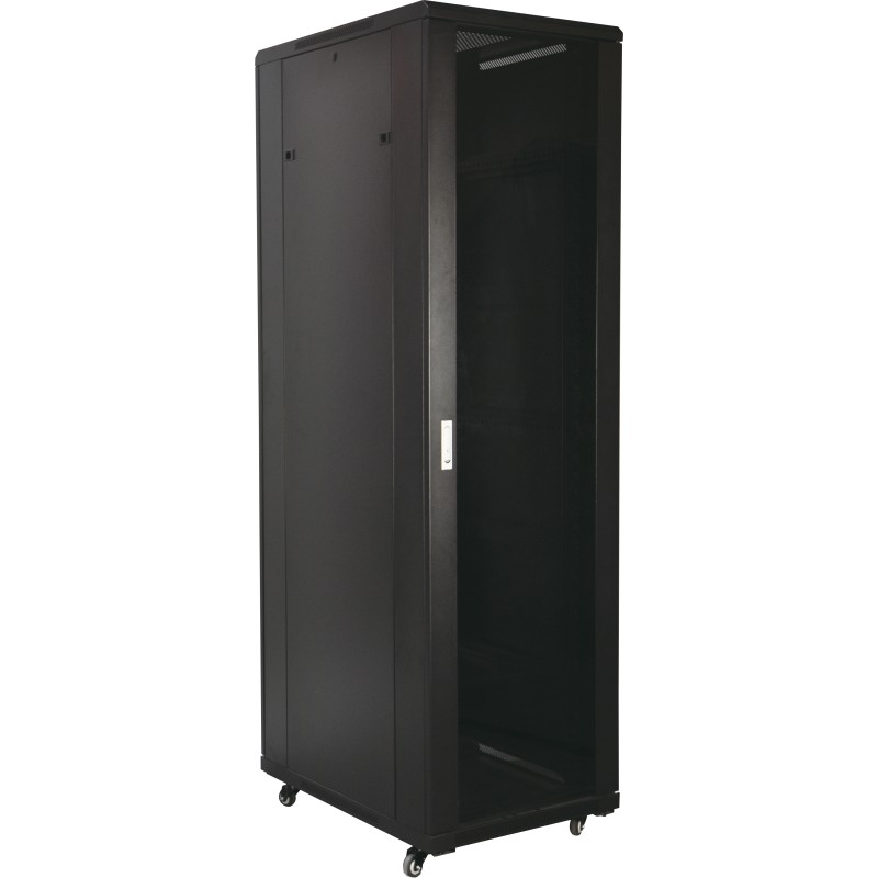 BAIE 19'' 18U 600X600 PORTE VITREE NOIRE LIVREE MONTEE + ACC