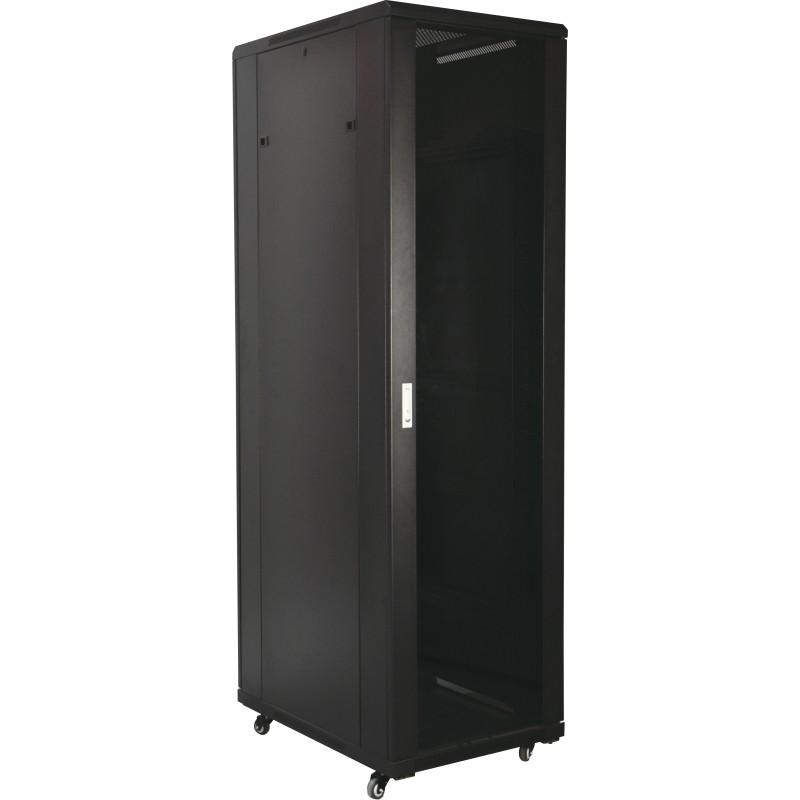 BAIE 19'' 42U 600X600 PORTE VITREE NOIRE LIVREE MONTEE + ACC