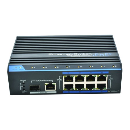 SWITCH INDUS 120W – 8×100MB/POE+ & 1×GB & 1SFP